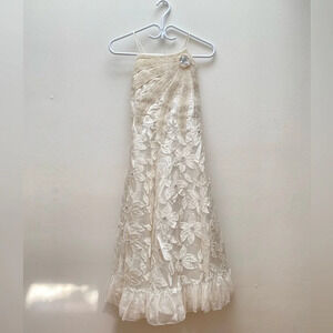 Vintage - 1980s Girl/Teen Cream Ivory Sequinned Halter Party Dress